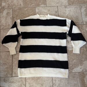 Black & White Striped Knit Sweater Dress